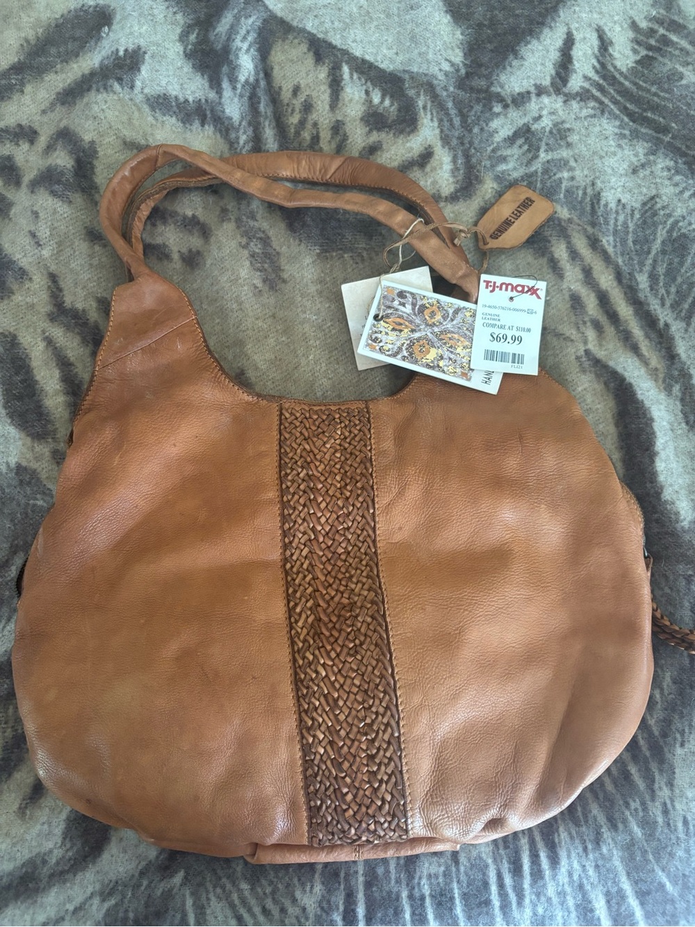 Braided Accent Tan Leather Hobo Bag